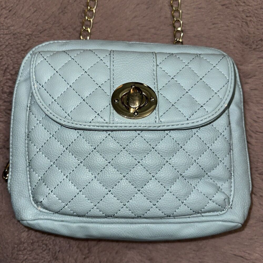 STEVE MADDEN LUXE Crossbody Shoulder Bag Purse Satchel Clutch Blue Gold